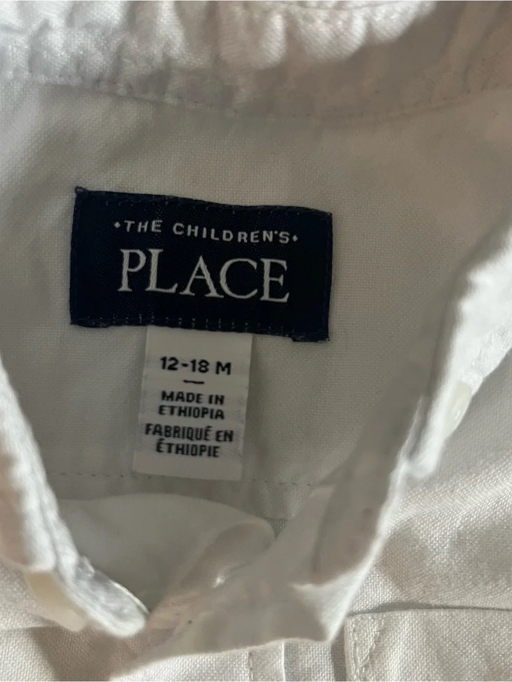 Children’s Place Kids Classic White Button-Up Oxford Shirt Kids Sz 12~18M